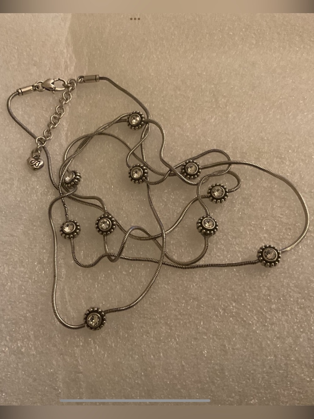 Brighton Crystal Station Necklace 24” Sil Tone Snake Chain Heart Clasp Necklace - Picture 10 of 10